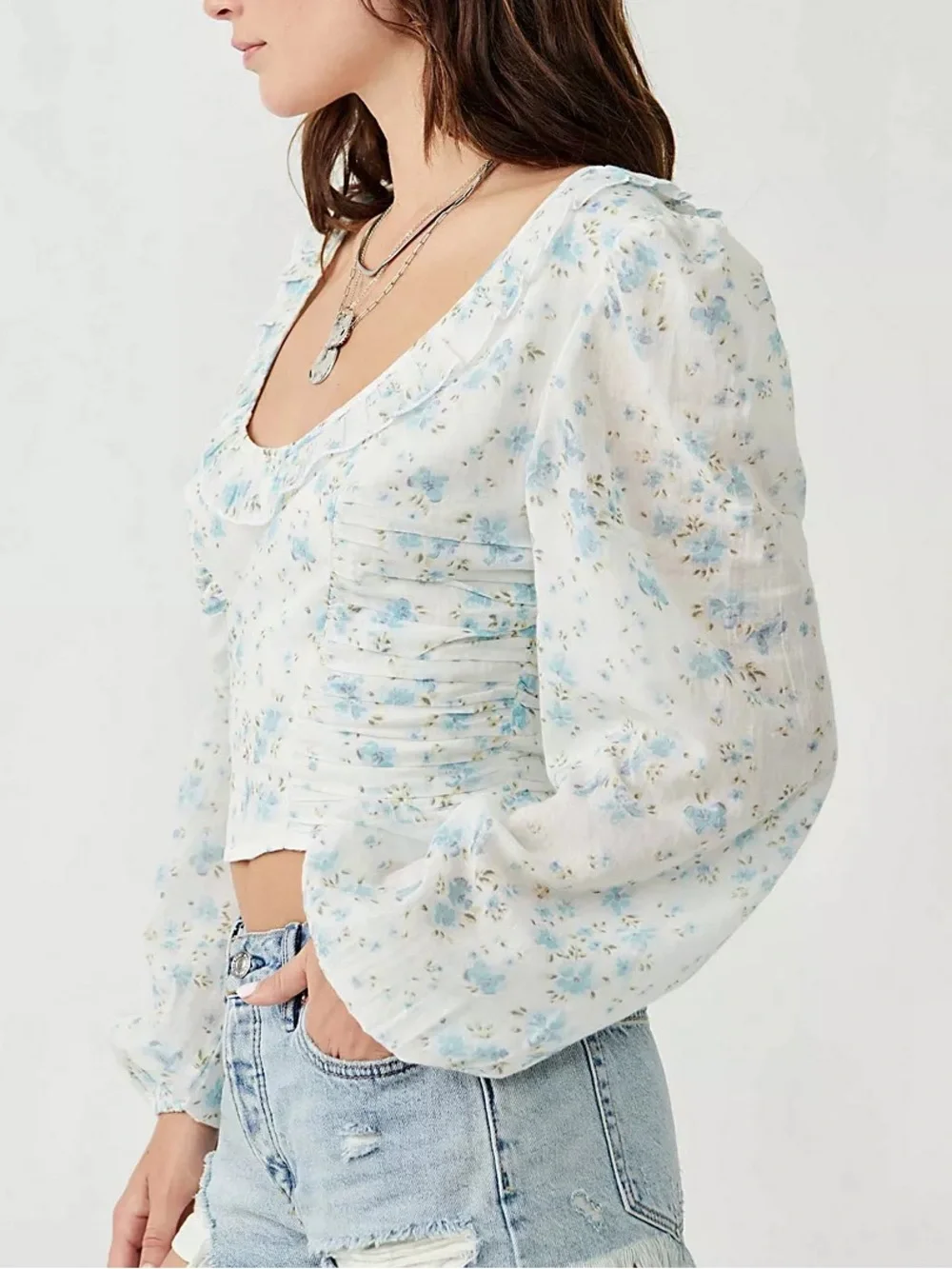 NWT Free People Another Life Floral Corset Top Blue White Size M $98